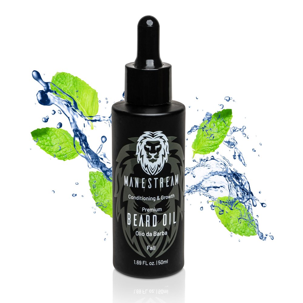 MAN & MANE Manestream Beard Oil for Men, Beard Growth Oil, Hair Growth Oil with Jojoba, Macadamia, Sunflower, Olive Oils - 50ml (Fall (Sandalwood))