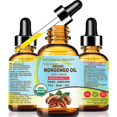 Botanical Beauty Organic MONGONGO OIL Manketti Seed Oil 100% Pure Natural Virgin Unrefined Cold-Pressed Carrier Oil for Face Skin Body Hair Lip Nails Rich in Vitamin E (1 Fl Oz 30 ml)