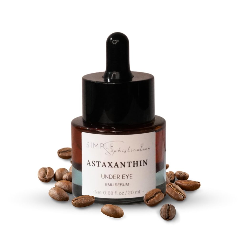 Astaxanthin Under Eye Serum with EMU oil - 0.67 fl. oz./ 20 mL | Emu oil serum | Powerful antioxidant astaxanthin | Sea Buckthorn, Squalane, Aloe Vera, Coffee |Preservative free | 100% Natural