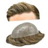 Mens Toupee Hair Replacement System for Men Thin Skin Full Poly Mens Human Hair Pieces Injected PU Toupee for Men 8"X10" #740 Very Light Brown with 40% gray hair-120% density view 1
