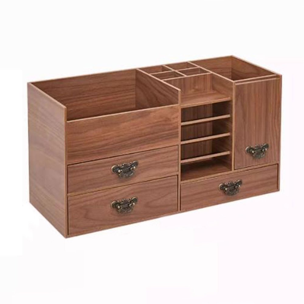 Cosmetic Organizer Large Capacity Wood Makeup Organizer, with 3 Makeup Drawers and Cabinet, Inside Mirror, Tissue Box, Lipsticks Holder, for Storing Skincae,Palettes, Brushes, Jewelry and More Makeup