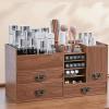 Cosmetic Organizer Large Capacity Wood Makeup Organizer, with 3 Makeup Drawers and Cabinet, Inside Mirror, Tissue Box, Lipsticks Holder, for Storing Skincae,Palettes, Brushes, Jewelry and More Makeup view 3