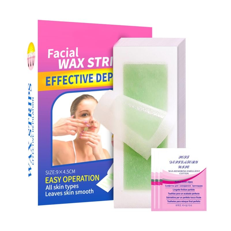 1Set Disposable Hair Removal Wax Strips Kit for Facial Hair Removal Easy to Use Depilatory Strips for Women and Men for Lip and Face Waxing