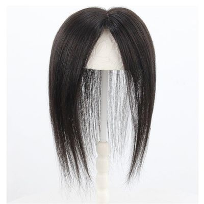 12x13cm Left Part Fluffy Hand Tied Straight Human Hair Toppers with Three Clips for Hair Loss for Woman, Swiss Base Topper Hairpiece Wiglet (Brown,30cm/12inch)