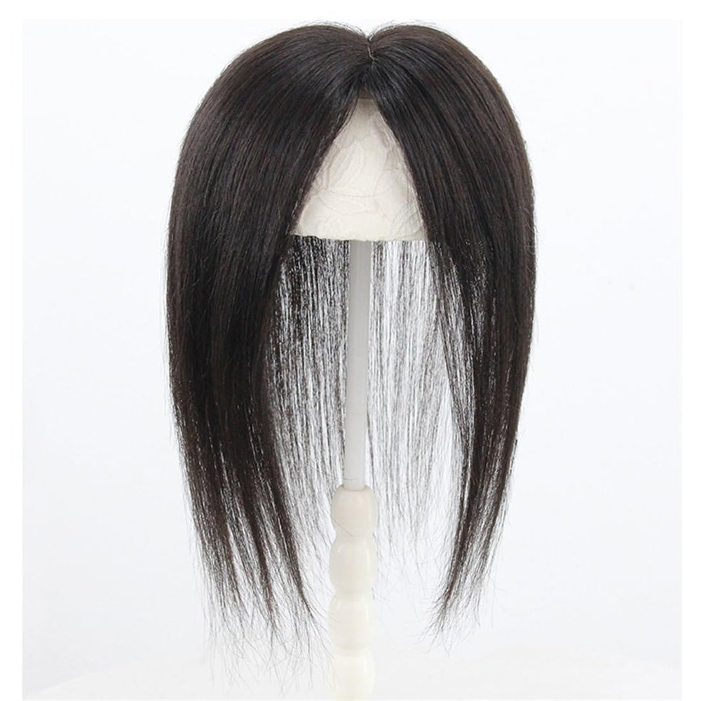 12x13cm Left Part Fluffy Hand Tied Straight Human Hair Toppers with Three Clips for Hair Loss for Woman, Swiss Base Topper Hairpiece Wiglet (Brown,30cm/12inch)