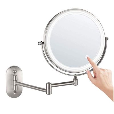 8'' Bathroom Mirror Wall Mounted Upgrade Auto Off Led Makeup Mirror Shaving Mirror with 1X/10X Magnification 360 Deg Swivel Powered by 4 X AAA Batteries Nickel