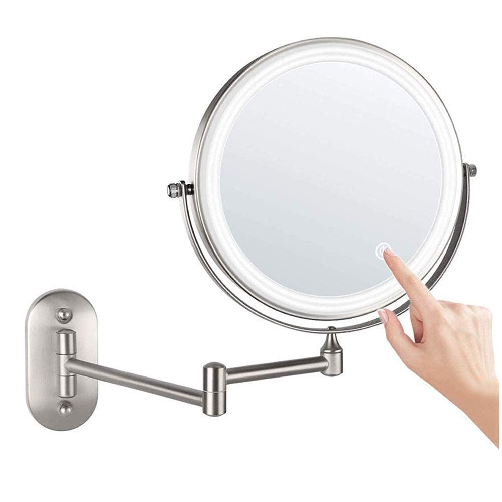 8'' Bathroom Mirror Wall Mounted Upgrade Auto Off Led Makeup Mirror Shaving Mirror with 1X/10X Magnification 360 Deg Swivel Powered by 4 X AAA Batteries Nickel