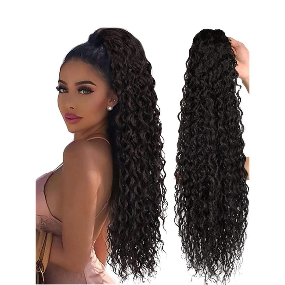 Corn Curly Clip in Hair Extensions for Women, 24inch/60cm 150g Curly Ponytail Hair Extension Drawstring Pony Tails (Red)