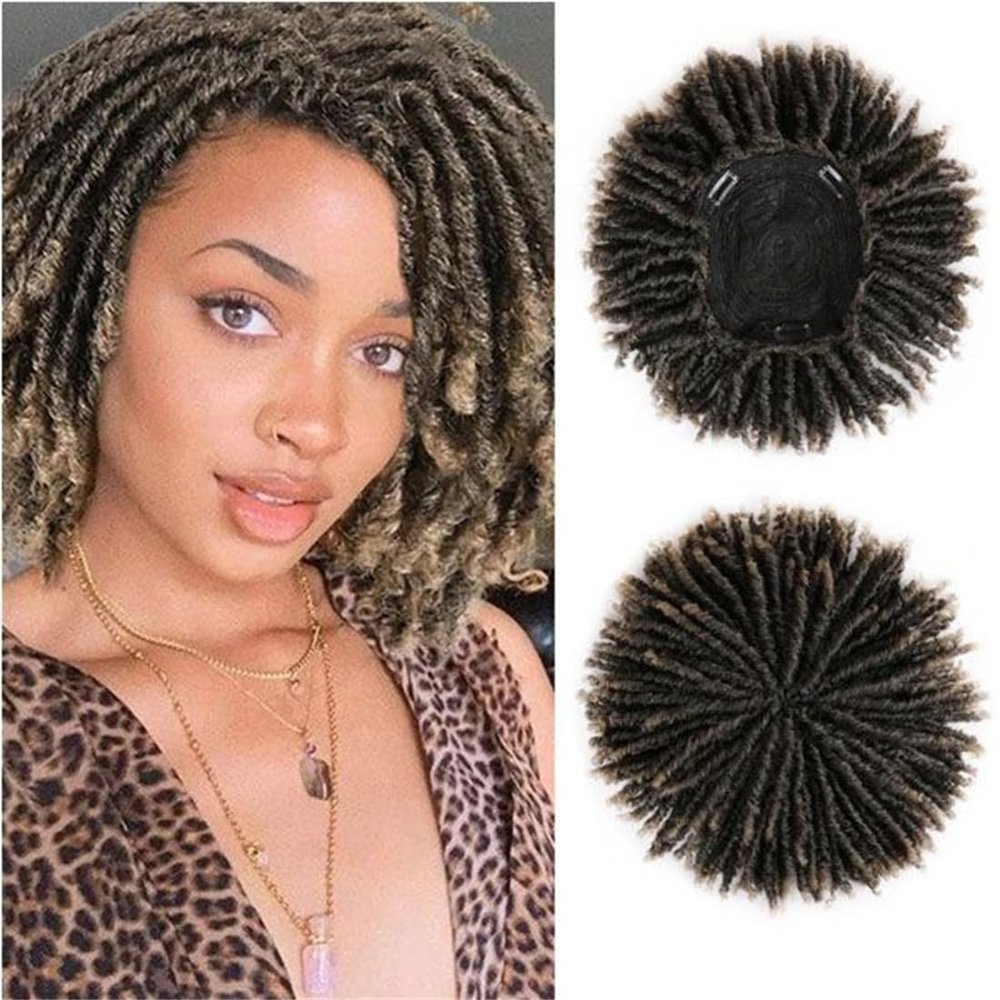 5.7x6.7 inch Dreadlock Wigs Natural Fashion Heat Resistant Synthetic Fiber Short Hair Topper for Woman For Hair Loss (Brown)