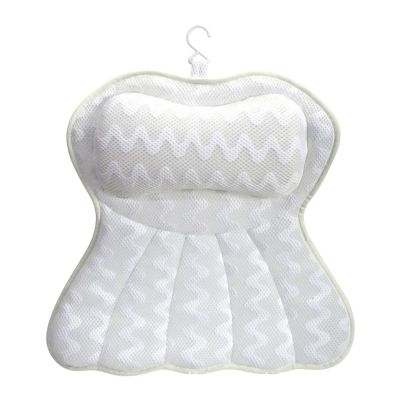 Wilitto Luxury Bathtub Pillow with 6 Suction Cups & Drying Hook, Headrest Bath Pillows for Tub, Neck Shoulder Back Support Spa Cushion 3D Soft Air Mesh Pillow White
