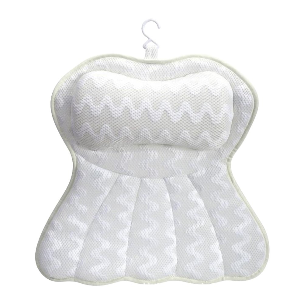 Wilitto Luxury Bathtub Pillow with 6 Suction Cups & Drying Hook, Headrest Bath Pillows for Tub, Neck Shoulder Back Support Spa Cushion 3D Soft Air Mesh Pillow White