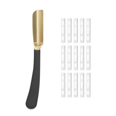 CestoMen Straight Edge Shaving Razor for Men, Professional Silicone Handle Stainless Steel Barber Razor - Salon Cut Throat Shavette with 15 Guarded Blades (Gold)