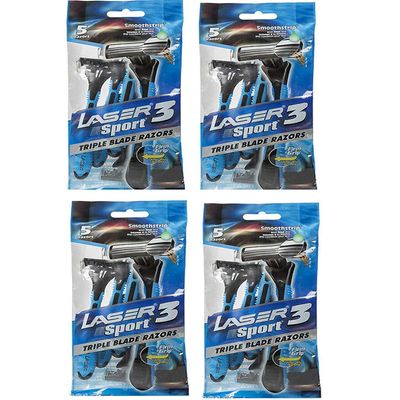 Generic 4 Pack Triple Blade Razor 20 Pcs, Blue, Sensitive Skin, Moisturizing Strip, Acrylonitrile Butadiene Styrene, Casual, Men's Razor, For Casual Male Users, Regular Shavers, Unisex