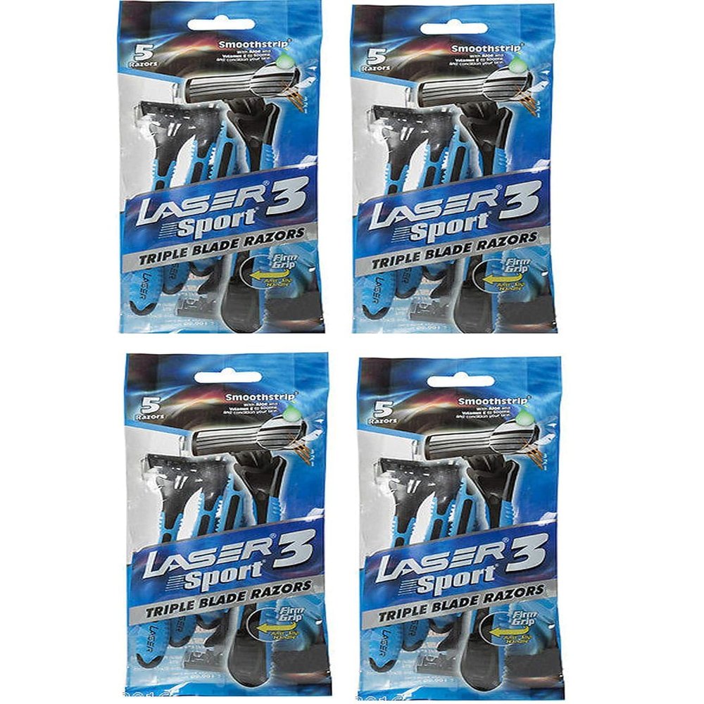 Generic 4 Pack Triple Blade Razor 20 Pcs, Blue, Sensitive Skin, Moisturizing Strip, Acrylonitrile Butadiene Styrene, Casual, Men's Razor, For Casual Male Users, Regular Shavers, Unisex