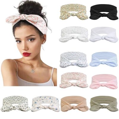 12 Pack Wild Floral Bow Headbands for Women Elastic Headwraps Hair Band Yoga Running Sports Knotted Headband Stretchy Rabbit Ears Turban Fashion Sport Cute Hair AccessoriesElastic Floral Hairbands
