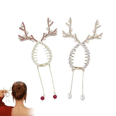 2PCS Rhinestone Tassel Ponytail Hair Claw, Hair Bun Clip Tassel Ponytail Hair Clips, Horsetail Buckle Ball Head Hair Accessories (2cps-C,One Size)