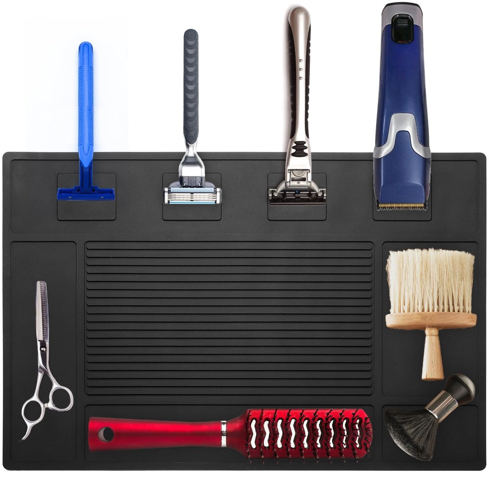 Hedume Magnetic Barber Mat, 17.7'' x 11.8'' Magnetic Barber Organizer Mat for Clippers, Professional Anti-Slip Heat Resistant Barber Table Matt, Flexible PVC Barber Tool Pad for Hairstylist