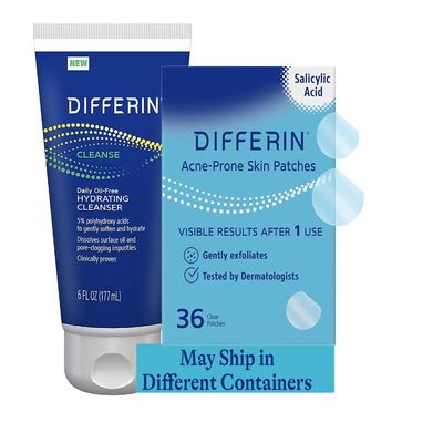 Differin Hydrating Cleanser and Patch Set: Contains 36 Power Patches, 18 large and 18 small pimple patches for Acne-prone skin, and Oil-Free Hydrating Cleanser 6 Oz