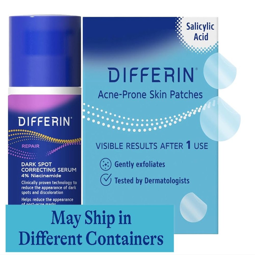 Differin Dark Spot and Patch Set: Contains 36 Differin Power Patches, 18 large and 18 small pimple patches for acne-prone skin and Dark Spot Correcting Serum with 4% Niacinamide