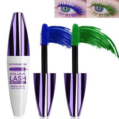 5D Blue Green Colored Mascara for Eyelashes-2 Colors Longlasting Waterproof Mascara Volume and Length,Curling Fiber rimel de pestaas,Christmas Makeup Gift for Women Girl Cosplay Party Stage Use
