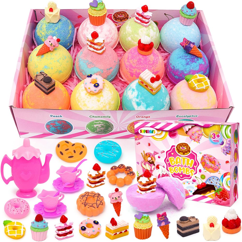Bath Bombs for Kids Bath Bomb Gift Set Natural Bubble Bathbombs Fizzy Spa Bath for Kids Girls Birthday Valentines Day Gift