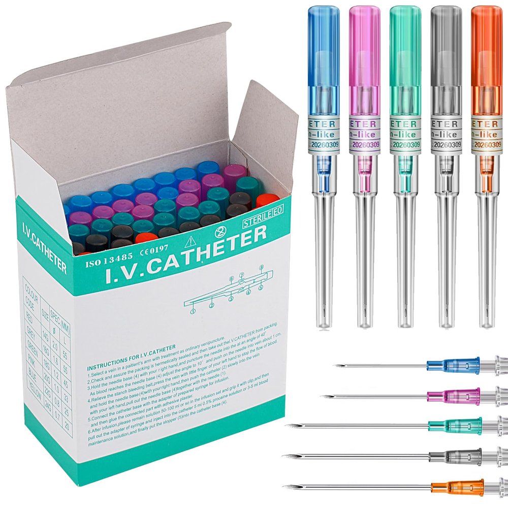 Gouevn Catheter Piercing Needles - 50PCS Mix 14G 16G 18G 20G 22G Hollow Needles for Piercing with Catheter for Ear Nose Lip Belly and Body Piercing, Cateter Para Piercing Needle Kit