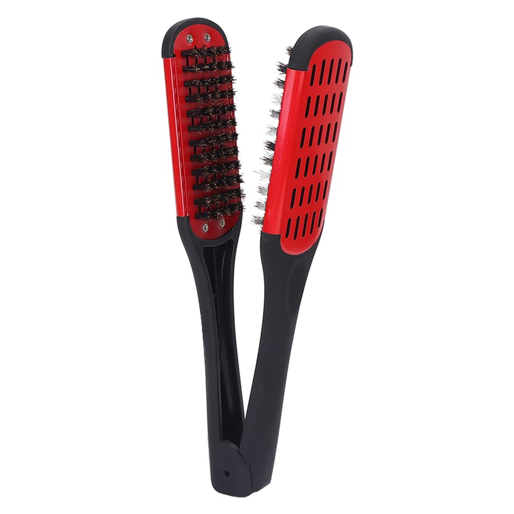 Beard Straightener Comb, Professional Double Sided Beard Straightening Brush, V Shaped Beard Brush Stylish Hair Splint Tool for Flat and Silky Beard (red)