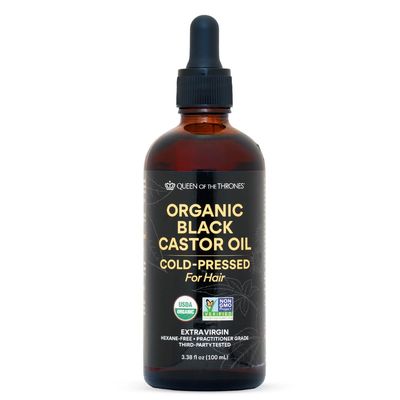 QUEEN OF THE THRONES Organic Black Castor Oil - 100mL with Dropper| 100% Pure, Certified Organic, Hexane-Free, Extra Virgin | Moisturizing & Conditioning Oil for Skin, Hair & Nails
