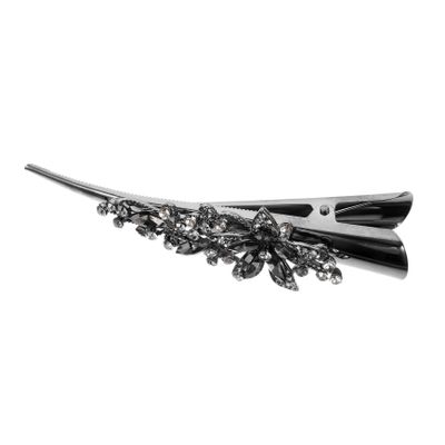 Housoutil Metal Rhinestone Duckbill Hair Clip for Thick Hair Vintage Alligator Barrette for Women Grey Elegant and Sturdy Design