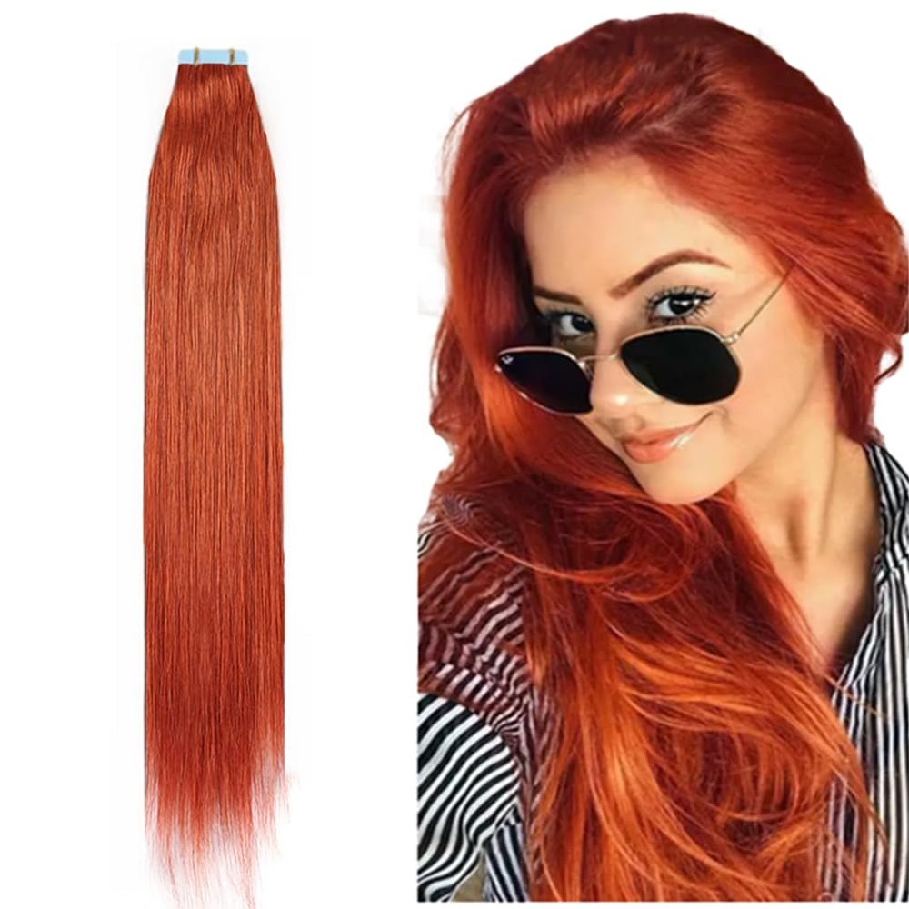 Tape in Hair Extensions Human Hair 40pcs 100g 14 inch Tape in Hair Extensions 350 Ginger Tape in Extensions Straight Tape Ins Seamless Remy Natural Hair Full Head