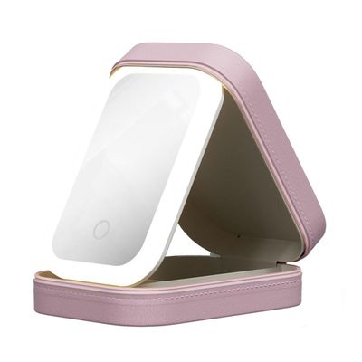 ACE4U Integrated Makeup Storage Box with Light-Filling Mirror, Travel Makeup Bag with Lighted Mirror, 2024 New Cosmetics Train Case with Removeable LED 3 Color Brightness Mirror (Color : Pink)