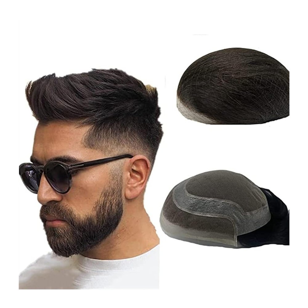 Men's Toupee Toupee for Men, European Human Hair Pieces Soft Swiss Lace Front with PU Around Base Black Hair Replacement System 8x10" Mens Hair Prosthesis Men's Wig (Color : 1B Off Black, Size : 6 i