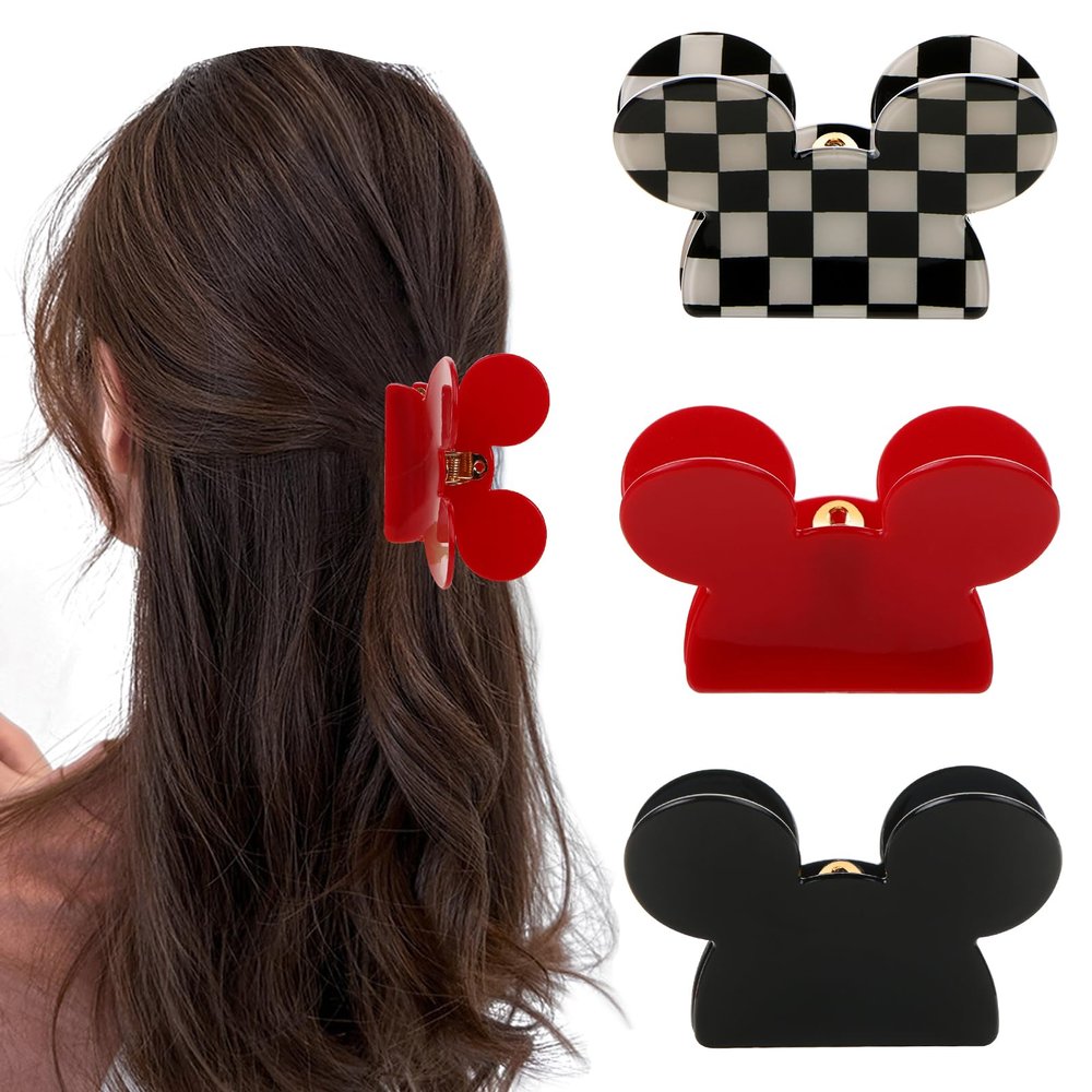 BENOSPACE Hair Clip, 3Pcs Mouse Head Acrylic Hair Claw Clips for Thin Medium Curly Hair, Non-slip Hair Catch Barrette, Strong Hold Jaw Clamp Women Fashion Hair Styling Accessories