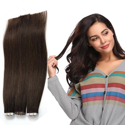 20 Inch Tape in Hair Extensions Seamless Remy Pu Glue on Hair 100G 40 Pcs Color #2 Darkest Brow Straight Tape in Human Hair Brazilian Remy Pu Hair Extensions