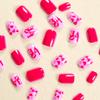 CEWEWP Red Short Press on Nails Valentine's Fake Nails Square Acrylic Nails Full Cover Glue on Nails Press ons Red Heart Designs False Nails LOVE Heart Nails Glossy Stick on Nails for Women 24 Pcs view 3