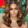 Highlight Ombre Wave Bob 13X6 Lace Front Wig for Women Human Hair Brown Honey Blonde P3/27 Short Cut Loose Wave Brazilian Glueless Lace Front Wigs with Baby Hair Preplucked 12inch 180Density view 1