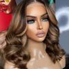 Highlight Ombre Wave Bob 13X6 Lace Front Wig for Women Human Hair Brown Honey Blonde P3/27 Short Cut Loose Wave Brazilian Glueless Lace Front Wigs with Baby Hair Preplucked 12inch 180Density view 2