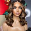 Highlight Ombre Wave Bob 13X6 Lace Front Wig for Women Human Hair Brown Honey Blonde P3/27 Short Cut Loose Wave Brazilian Glueless Lace Front Wigs with Baby Hair Preplucked 12inch 180Density view 3