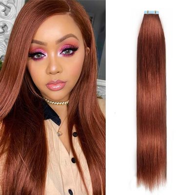 Kiss darling LASHES Tape in Hair Extensions Human Hair #33 Reddish Brown Straight Invisible Seamless Skin Weft Tape ins inch 40pcs Real Remy Human Hair Extensions 100g/pack 28inch