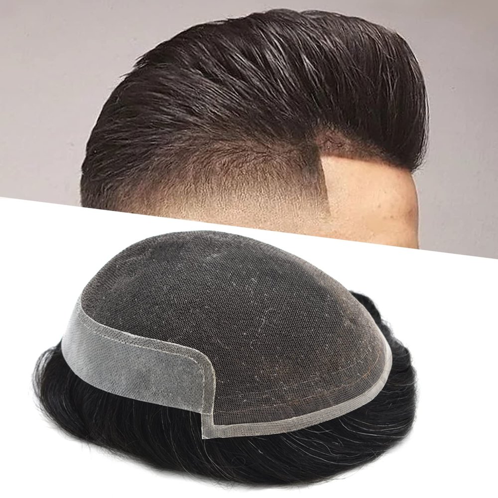 Healthlif French Lace Toupee For Men Hair Replacement System For Men Human Hair Pieces For Mens Toupee Human Hair Patch Prosthesis For Men8x10light to medium density#1B10 1B# OFF BLACK+10% GREY