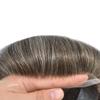 Healthlif French Lace Toupee For Men Hair Replacement System For Men European Human Hair Pieces For Mens Toupee Human Hair Patch Prosthesis For Men8x10light to medium density#350 3# DARK BROWN+50%GREY view 3