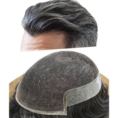 Healthlif French Lace Toupee For Men Hair Replacement System For Men Human Hair Pieces For Mens Toupee Human Hair Patch Prosthesis For Men8x10light to medium density#1B20 1B# OFF BLACK+20% GREY