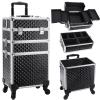 Faquenc Cosmetology Case on Wheels 3 in 1 Rolling Makeup Train Case Nail Tech Makeup Organizers Storage Cart Cosmetic Trolley Travel Barber Suitcase for Make up Artist Manicure Hair Lockable, Black view 1