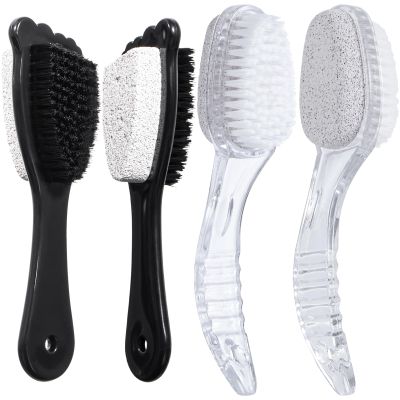 4 Packs Foot Pumice Stone Brush Callus Remover, Beomeen 2 in 1 Foot Shower Pedicure Scrubber with Handle, Foot File with Dense Bristles for Deep Cleansing and Exfoliation, Dry Skin Removal