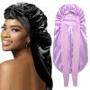 2Pcs Bonnets for Black Women Braid Bonnet, Large Long Satin Bonnet for Braids, Silk Bonnet with Stretchy Tie Band Sleep Cap Hair (2Pcs-Black&Purple) view 1