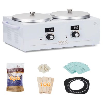 Garvee Double Wax Pot Warmer Professional - At Home Waxing Kit Digital For All Hair Types - Eyebrow, Facial, Bikini etc. (White Double Pot)