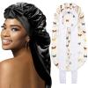 2Pcs Bonnets for Black Women Braid Bonnet, Large Long Satin Bonnet for Braids, Silk Bonnet with Stretchy Tie Band Sleep Cap Hair (2Pcs-Black-Silver Pattern) view 1