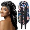 2Pcs Bonnets for Black Women Braid Bonnet, Large Long Satin Bonnet for Braids, Silk Bonnet with Stretchy Tie Band Sleep Cap Hair (2Pcs-Black&Black Pattern) view 1