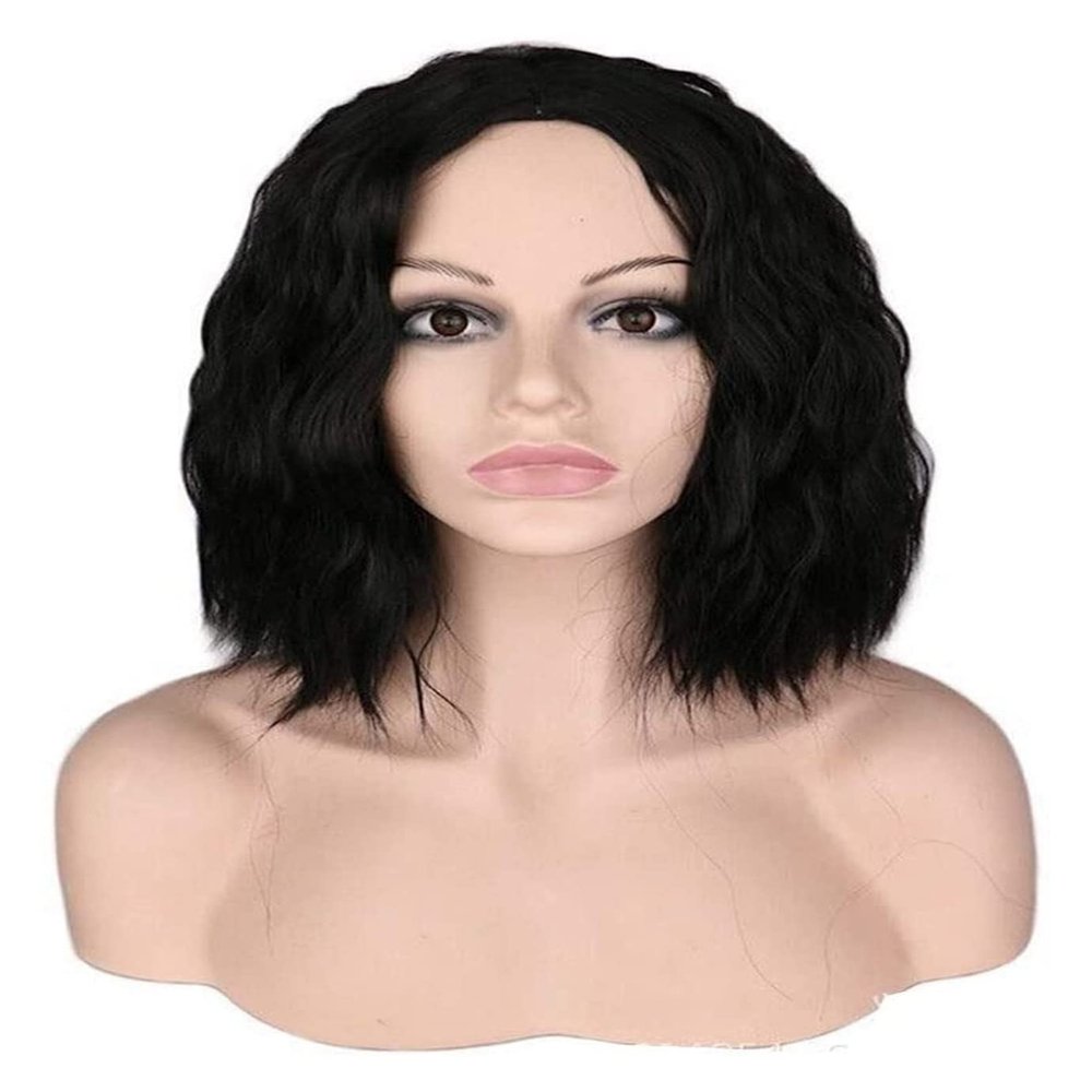 OrBheS Wigs European and Fashion Carved Black Wig Corn hot Corn hot Wig high Temperature Wire Beautiful Long Wavy Harajuku Style Cosplay Wig