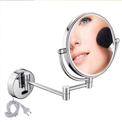 8 in Wall Mounted Makeup Mirror, Makeup Mirror for Bathroom with LDE Lights, 360 Degree Swivel, Two-Sided Extendable, 9-Inch Extension, for Girls (Color : Bright Silver, Size : 10x)